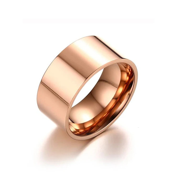 JeeMango Fashion 10mm Wide Glossy Ring For Men/Women Gold Color Stainless Steel Anniversary Party Ring Jewelry Anneau JR19159