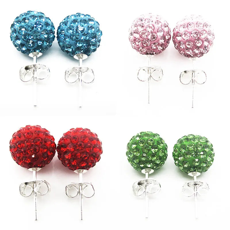 10mm Crystal Ball Earrings Stud For Women Fashion Jewelry