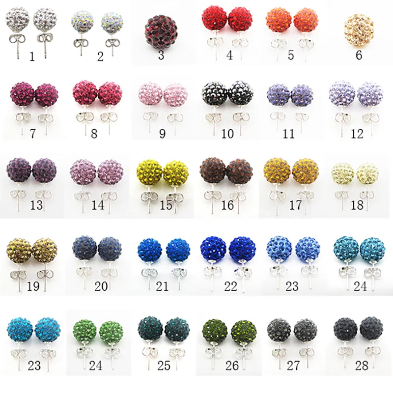 10mm Crystal Ball Earrings Stud For Women Fashion Jewelry