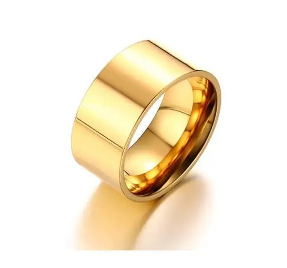 JeeMango Fashion 10mm Wide Glossy Ring For Men/Women Gold Color Stainless Steel Anniversary Party Ring Jewelry Anneau JR19159