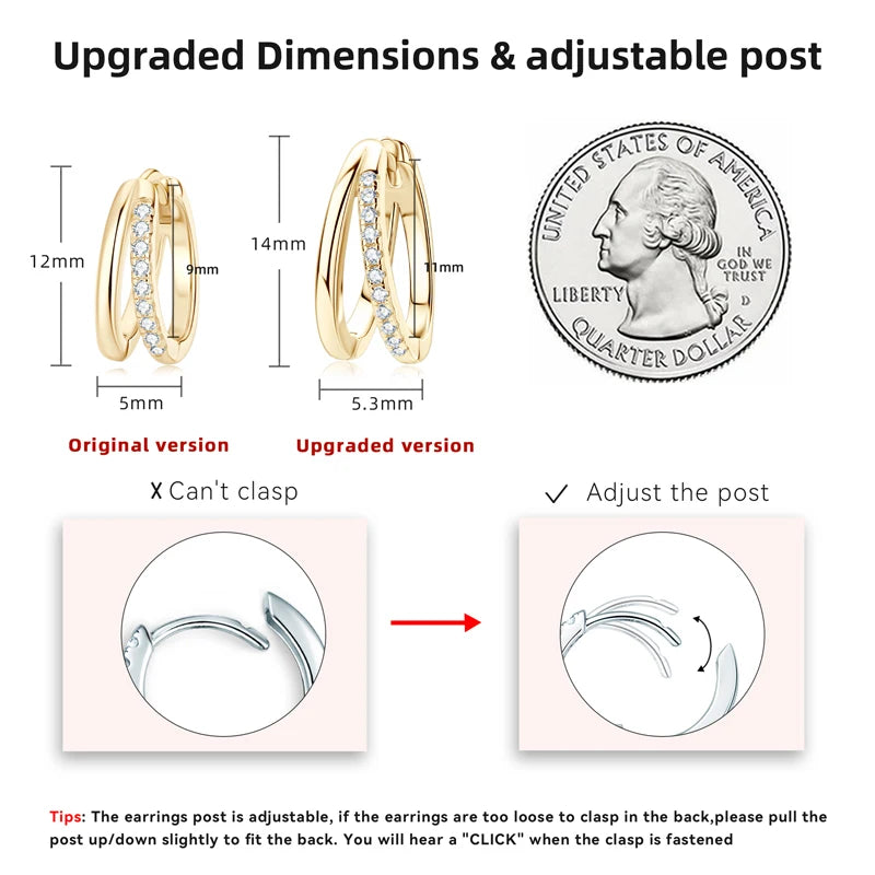 IOGOU 100% Genuine Moissanite Double Hoop Earrings for Women 925 Sterling Silver New In Trendy 2022 Engagement Jewelry Gift