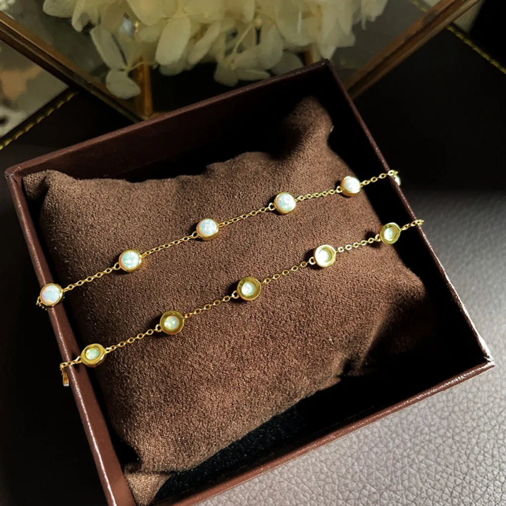 Monkton S925  Sterling Silver Opal Bracelet for Women 14Kgold Plated Tennis Bracelet Jewelry Anniversary Birthday for Girls Wife