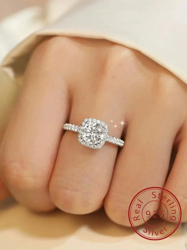 925 Sterling silver Zircon Fashion Classic Gypsophila Square Ring For Women Engagement Wedding Luxury High Quality Fine Jewelry