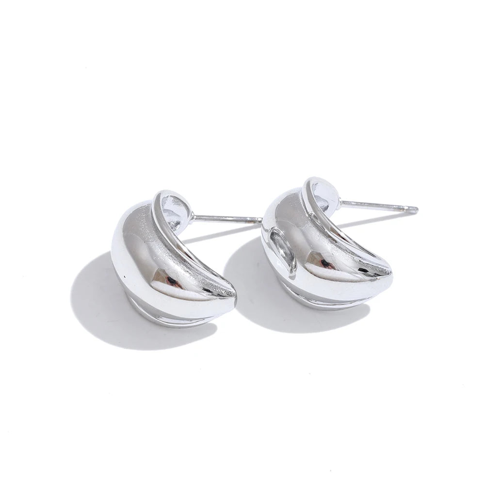 Yhpup Minimalist Smooth Stainless Steel C-Shape Huggie Earrings for Women Daily Versatile Wear Popular Jewelry Wholesale