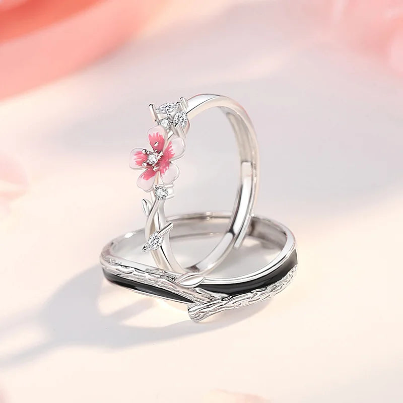 Thaya S925 Sterling Silver Women Wedding Ring Exquisite Luxury Finger Cherry Blossom Ring for Couple Engagement Party Jewelry