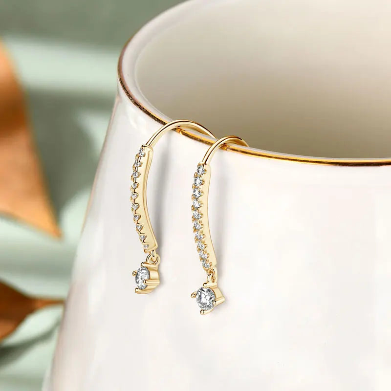 RAPRGOLD VVS1 Round Moissanite U-shaped Stud Earrings For Women Girls 925 Sterling Silver Earring Pendientes Fine Jewelry Gifts