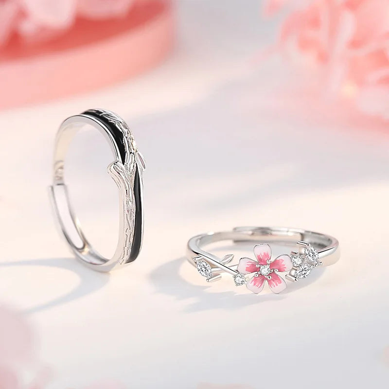 Thaya S925 Sterling Silver Women Wedding Ring Exquisite Luxury Finger Cherry Blossom Ring for Couple Engagement Party Jewelry