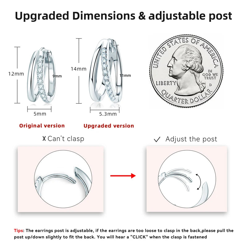 IOGOU 100% Genuine Moissanite Double Hoop Earrings for Women 925 Sterling Silver New In Trendy 2022 Engagement Jewelry Gift