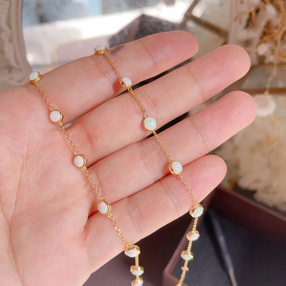 Monkton S925  Sterling Silver Opal Bracelet for Women 14Kgold Plated Tennis Bracelet Jewelry Anniversary Birthday for Girls Wife