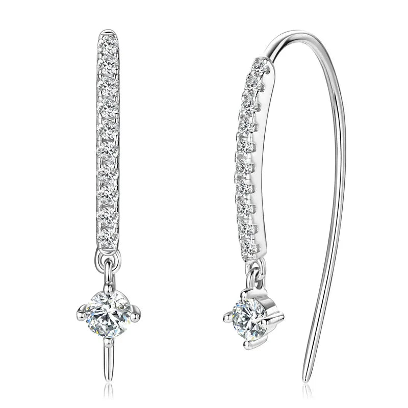 RAPRGOLD VVS1 Round Moissanite U-shaped Stud Earrings For Women Girls 925 Sterling Silver Earring Pendientes Fine Jewelry Gifts