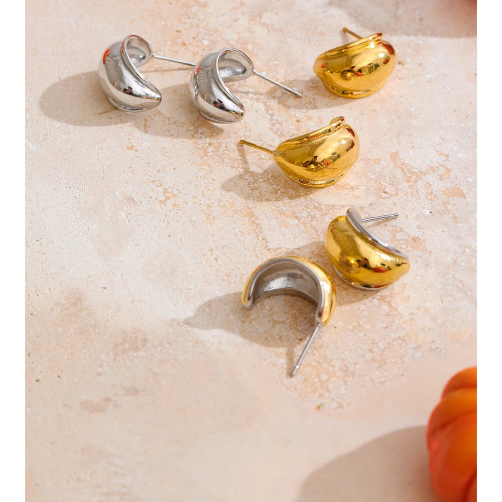 Yhpup Minimalist Smooth Stainless Steel C-Shape Huggie Earrings for Women Daily Versatile Wear Popular Jewelry Wholesale