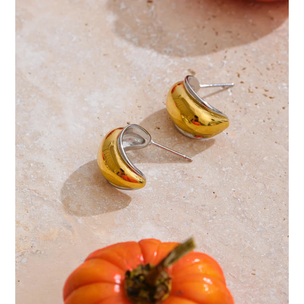 Yhpup Minimalist Smooth Stainless Steel C-Shape Huggie Earrings for Women Daily Versatile Wear Popular Jewelry Wholesale