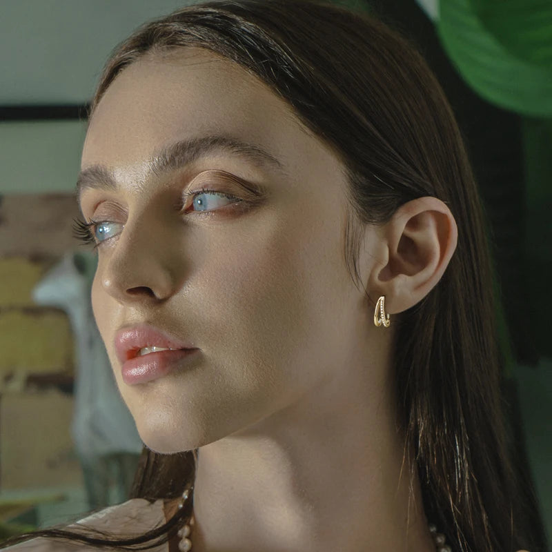 IOGOU 100% Genuine Moissanite Double Hoop Earrings for Women 925 Sterling Silver New In Trendy 2022 Engagement Jewelry Gift