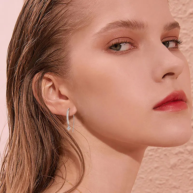 RAPRGOLD VVS1 Round Moissanite U-shaped Stud Earrings For Women Girls 925 Sterling Silver Earring Pendientes Fine Jewelry Gifts