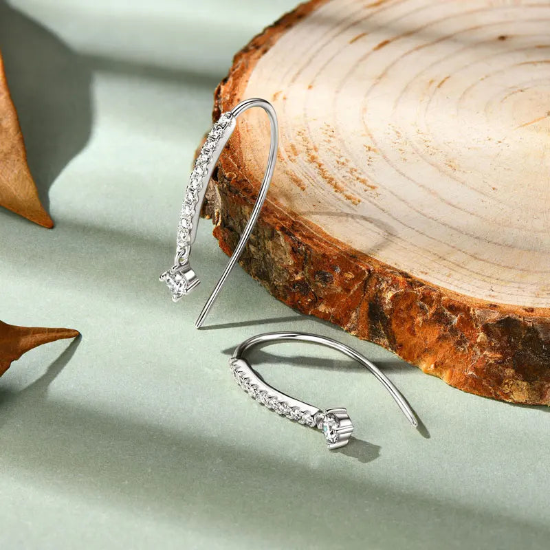 RAPRGOLD VVS1 Round Moissanite U-shaped Stud Earrings For Women Girls 925 Sterling Silver Earring Pendientes Fine Jewelry Gifts