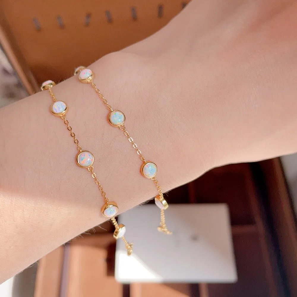Monkton S925  Sterling Silver Opal Bracelet for Women 14Kgold Plated Tennis Bracelet Jewelry Anniversary Birthday for Girls Wife