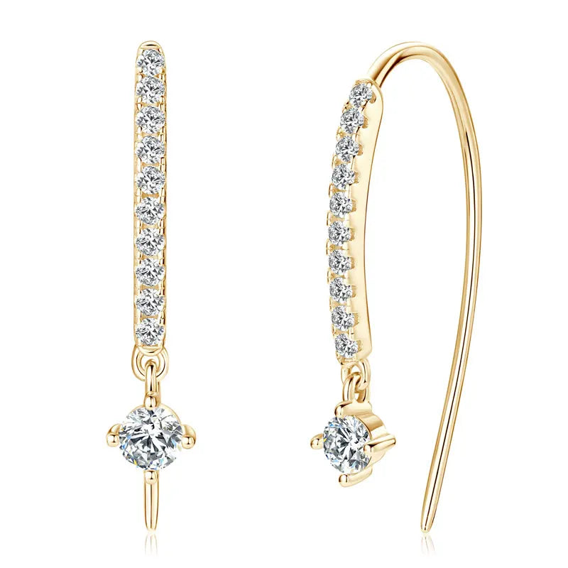 RAPRGOLD VVS1 Round Moissanite U-shaped Stud Earrings For Women Girls 925 Sterling Silver Earring Pendientes Fine Jewelry Gifts