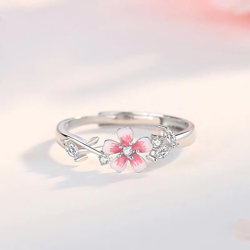 Thaya S925 Sterling Silver Women Wedding Ring Exquisite Luxury Finger Cherry Blossom Ring for Couple Engagement Party Jewelry