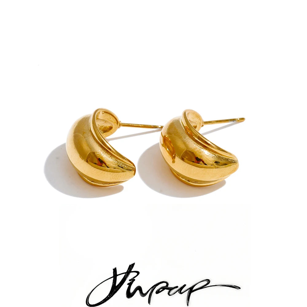 Yhpup Minimalist Smooth Stainless Steel C-Shape Huggie Earrings for Women Daily Versatile Wear Popular Jewelry Wholesale