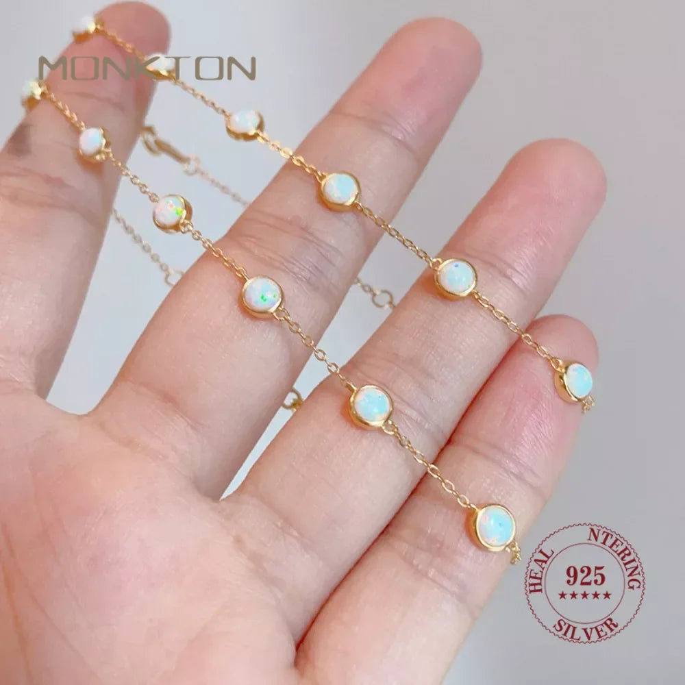 Monkton S925  Sterling Silver Opal Bracelet for Women 14Kgold Plated Tennis Bracelet Jewelry Anniversary Birthday for Girls Wife