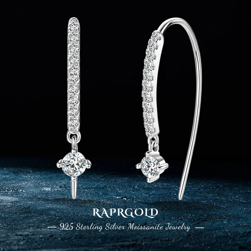RAPRGOLD VVS1 Round Moissanite U-shaped Stud Earrings For Women Girls 925 Sterling Silver Earring Pendientes Fine Jewelry Gifts