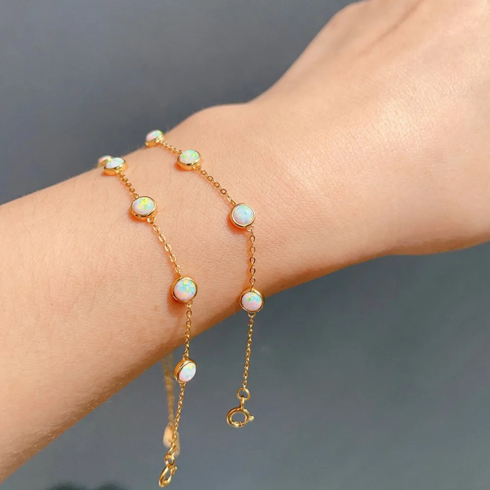 Monkton S925  Sterling Silver Opal Bracelet for Women 14Kgold Plated Tennis Bracelet Jewelry Anniversary Birthday for Girls Wife